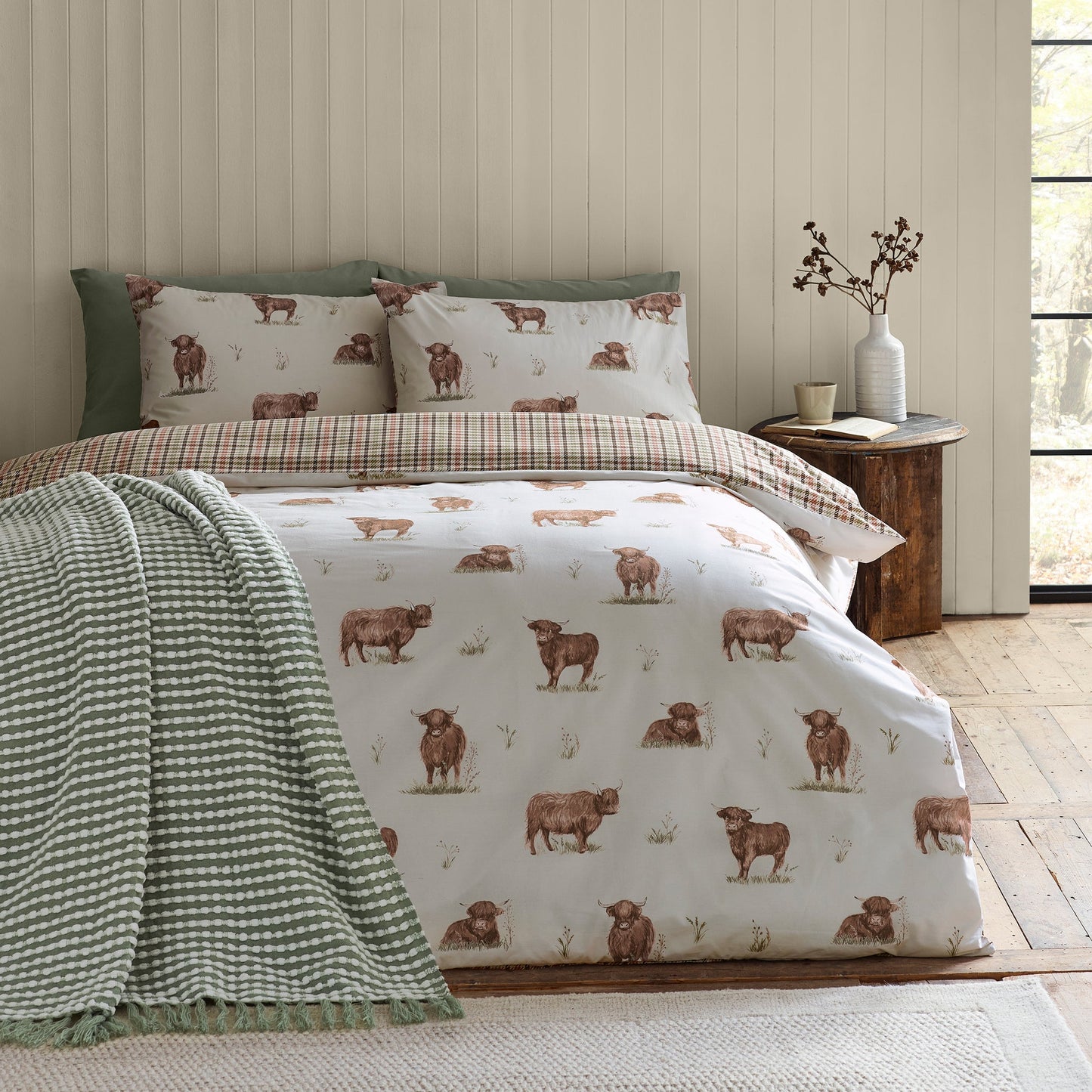 Angus Highland Cow Reversible Bedding Set - Natural