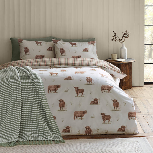 Angus Highland Cow Reversible Bedding Set - Natural