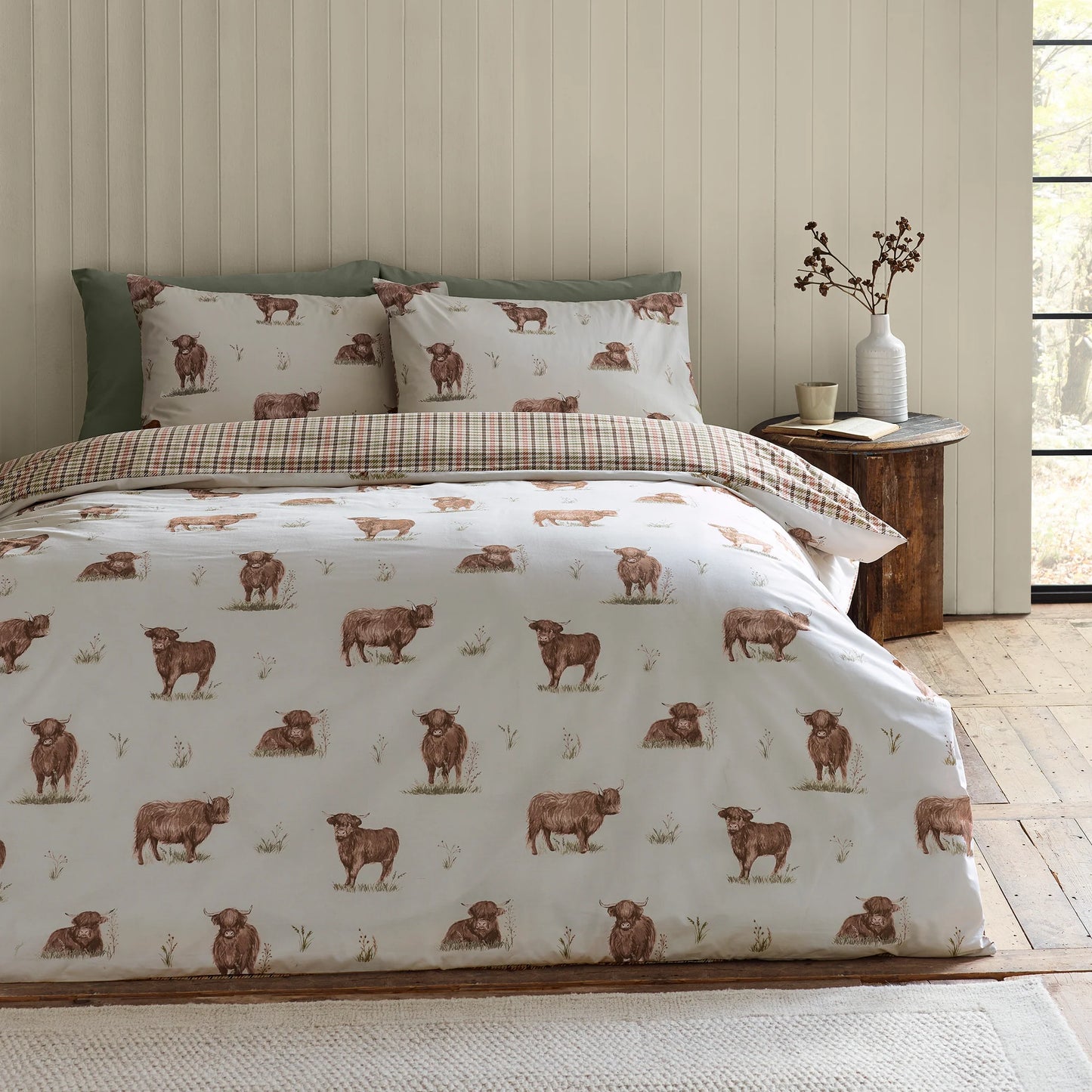Angus Highland Cow Reversible Bedding Set - Natural