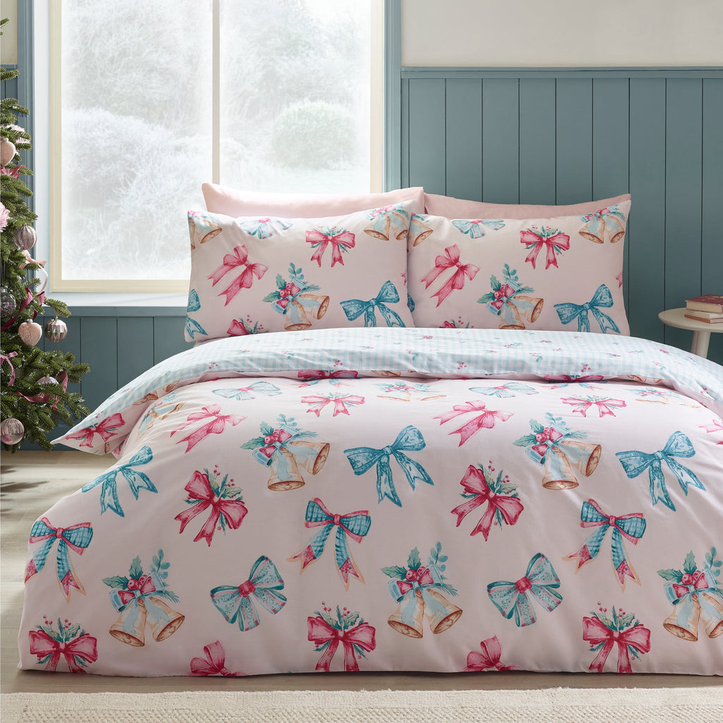 Christmas Bows and Bells Reversible Duvet Cover Set By Catherine Lansfield