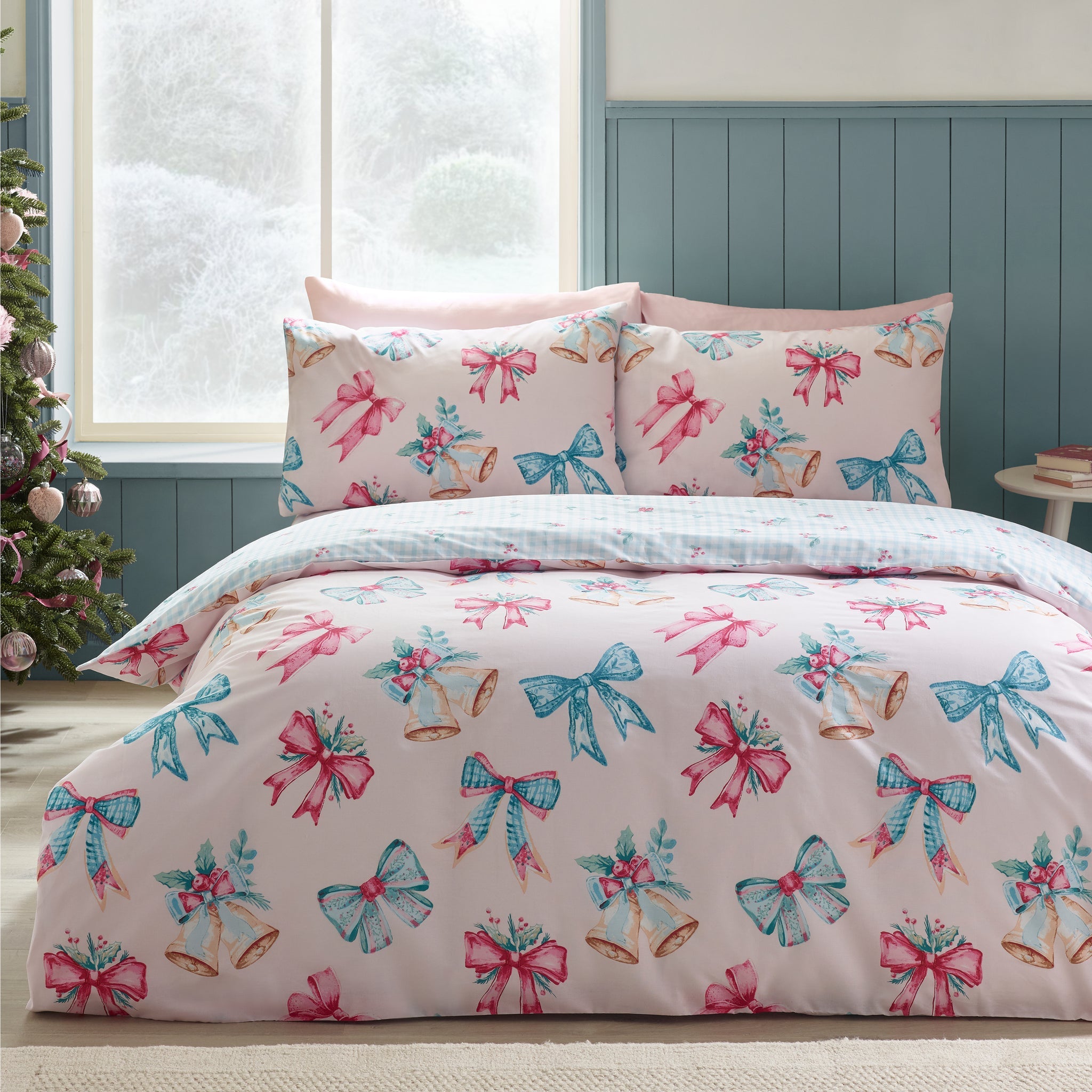 Christmas Bows and Bells Reversible Duvet Cover Set By Catherine Lansfield