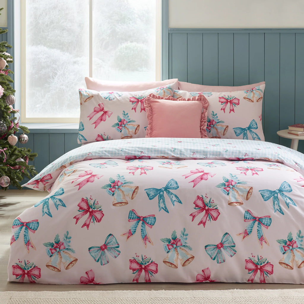 Christmas Bows and Bells Reversible Duvet Cover Set By Catherine Lansfield