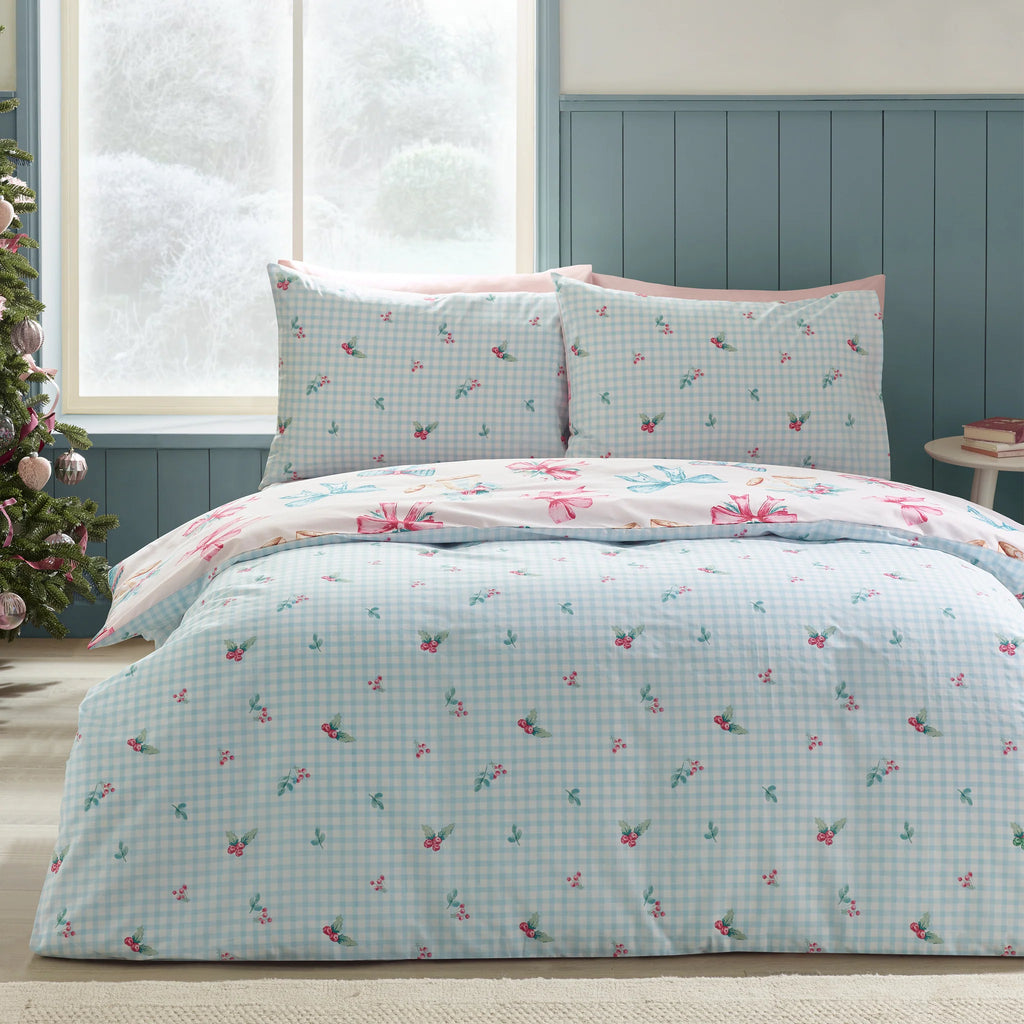 Christmas Bows and Bells Reversible Duvet Cover Set By Catherine Lansfield