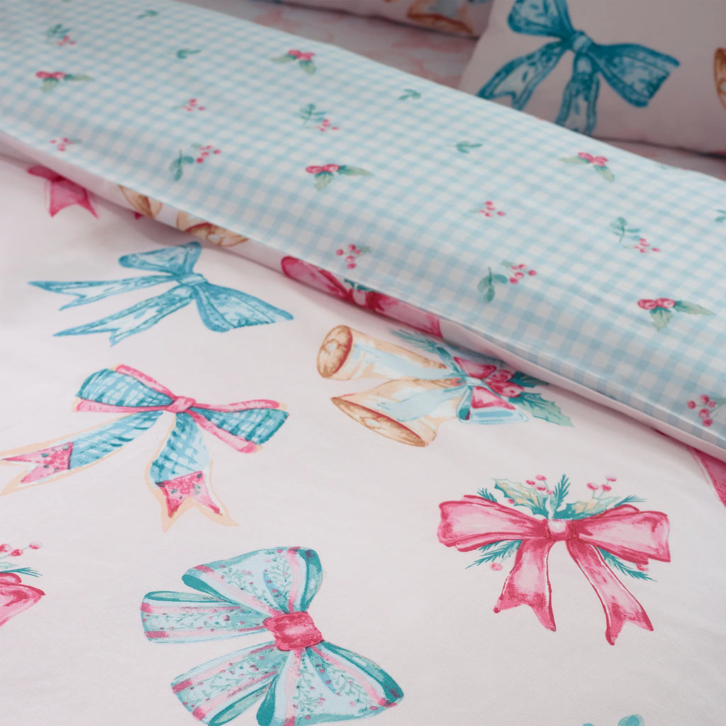 Christmas Bows and Bells Reversible Duvet Cover Set By Catherine Lansfield