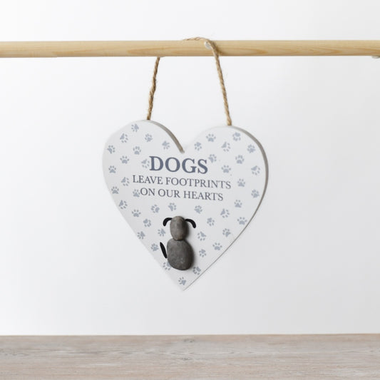 Dogs Leave Footprints .... Pebble Hanging Heart