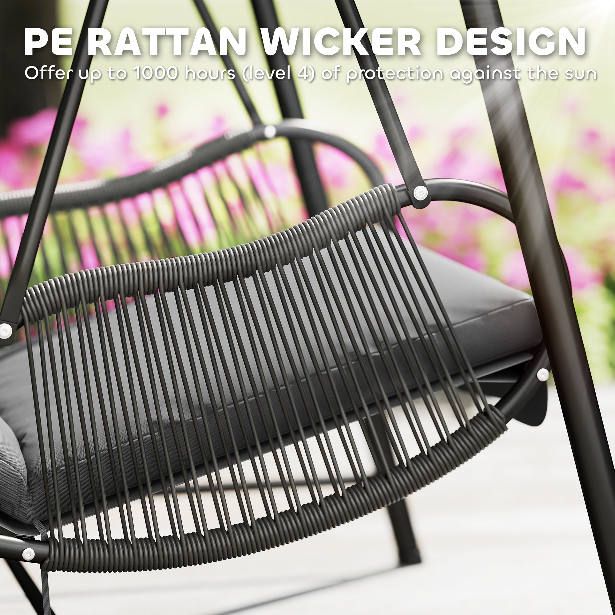 Swing Chair, Outdoor Garden Hanging Swing Seat with Stand and Seat Cushion
