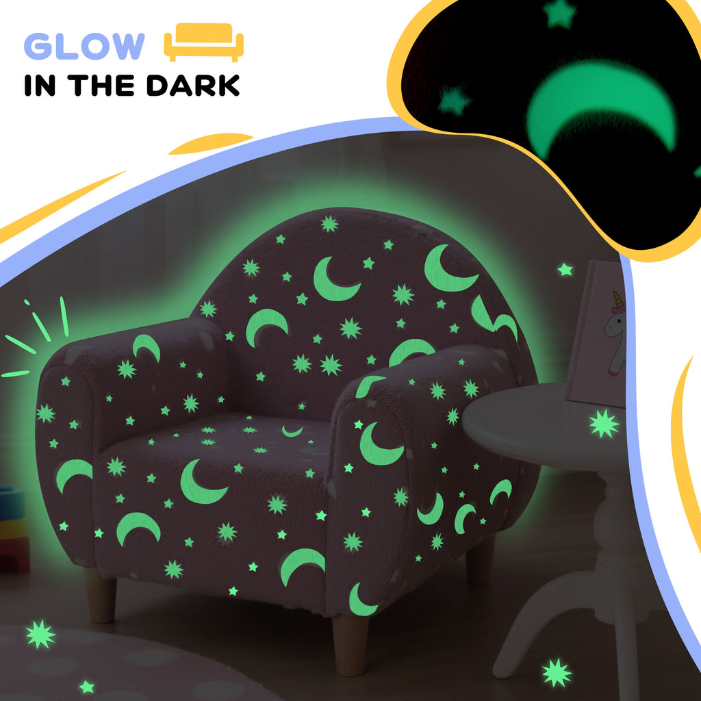 Kids Armchair, Glow in the Dark Chair with Star Design - Pink