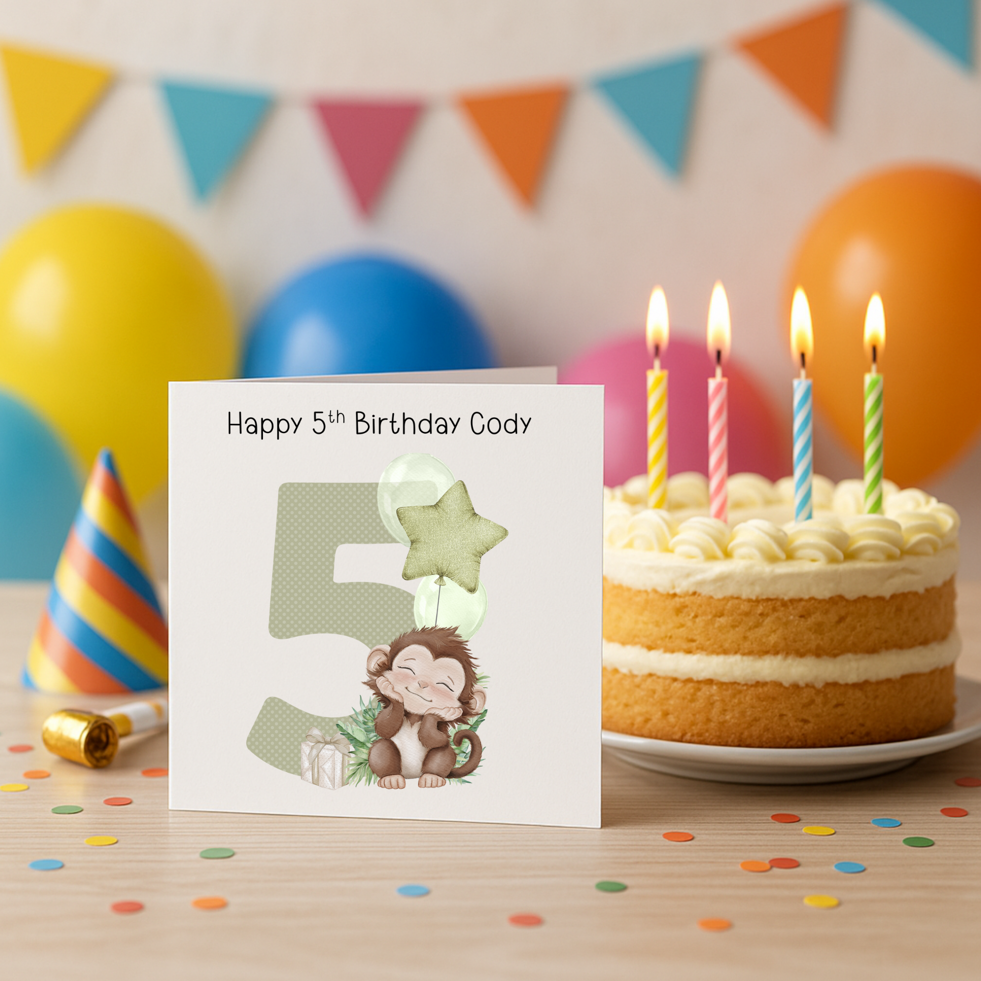 Monkey Age Birthday Card - Kids Birthday Card - Personalised - Custom Number Birthday Card