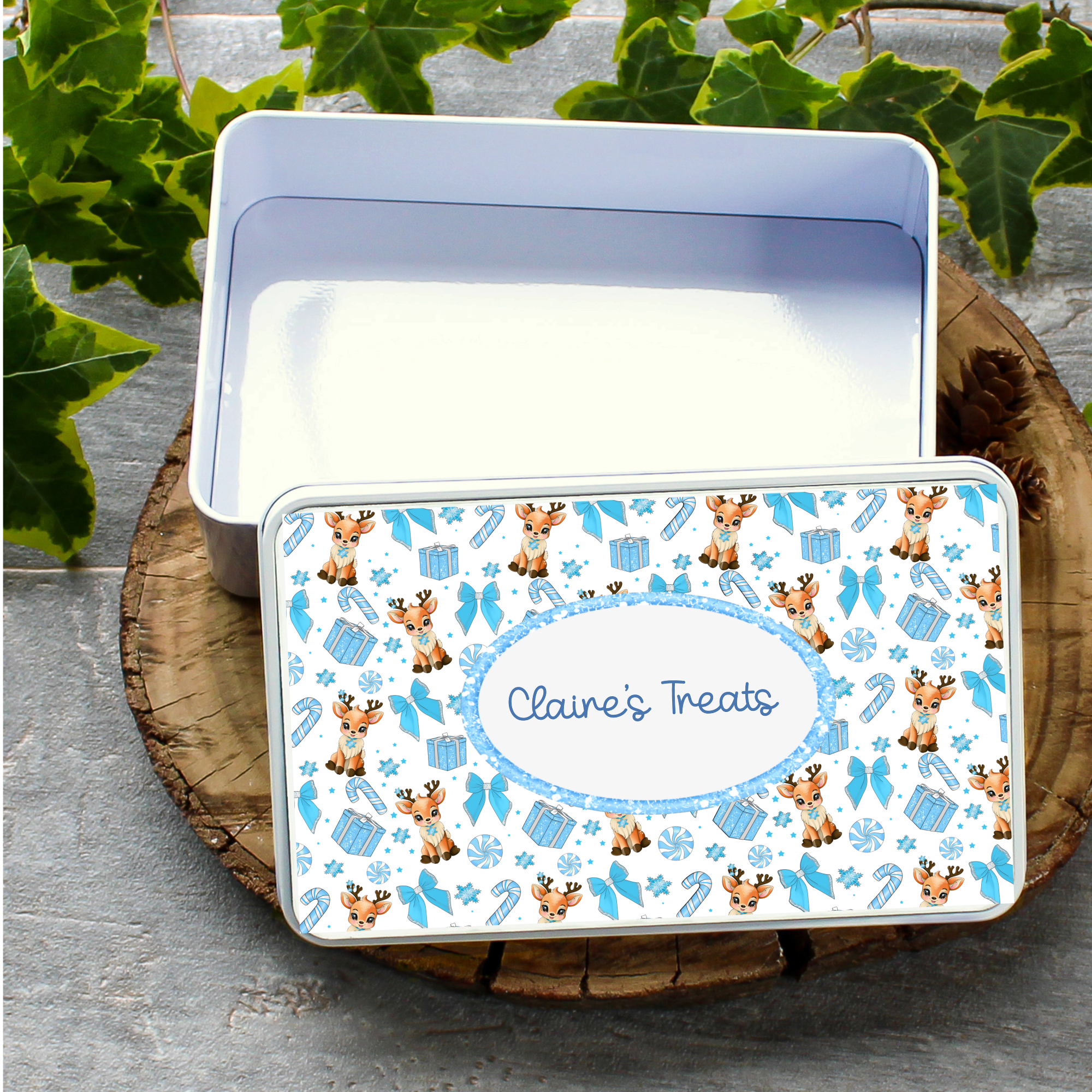 Personalised Blue Reindeer Tin 🦌