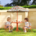 Kids Patio Set, Children Table and Chair Set, Outdoor Picnic Table with 2 Folding Chairs and Umbrella, Orange