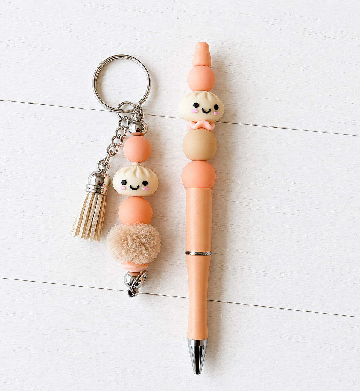 Beaded Novelty Pen & Keyring Set - Dumpling 2