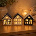 Set of 3 LED Coastal Beach Houses – Navy, White & Grey Light Up Ornaments