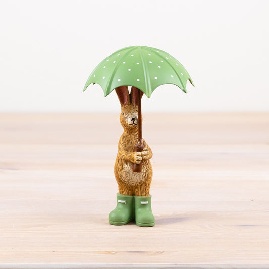 Jasper Rabbit Holding Green Umbrella, 16CM
