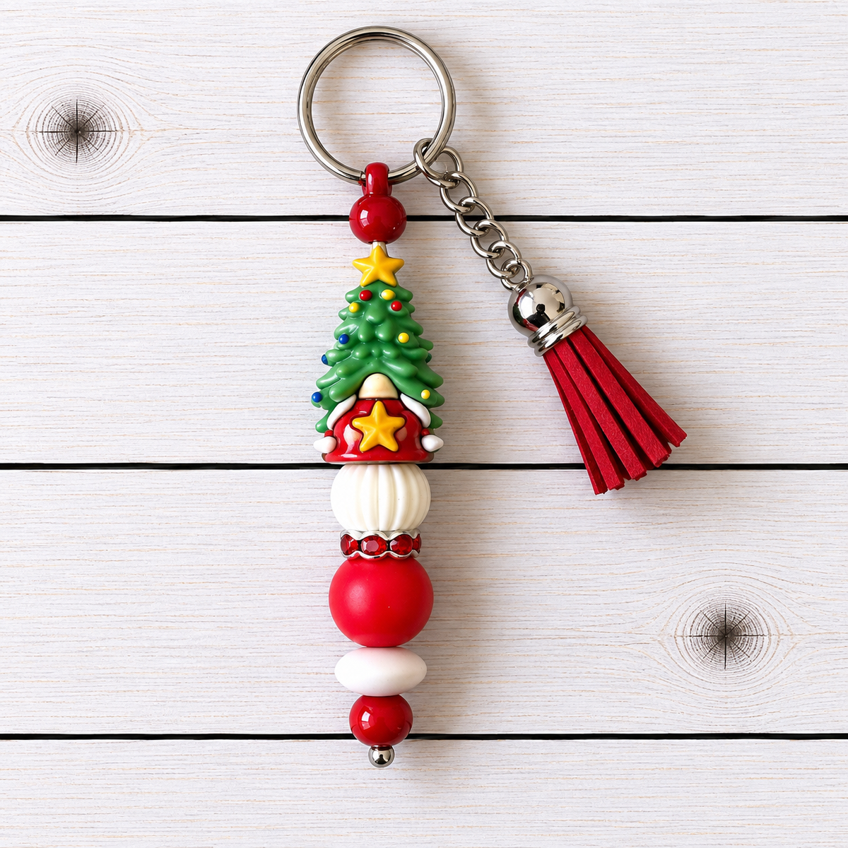 Gonk Christmas Tree Novelty Beaded Keyring