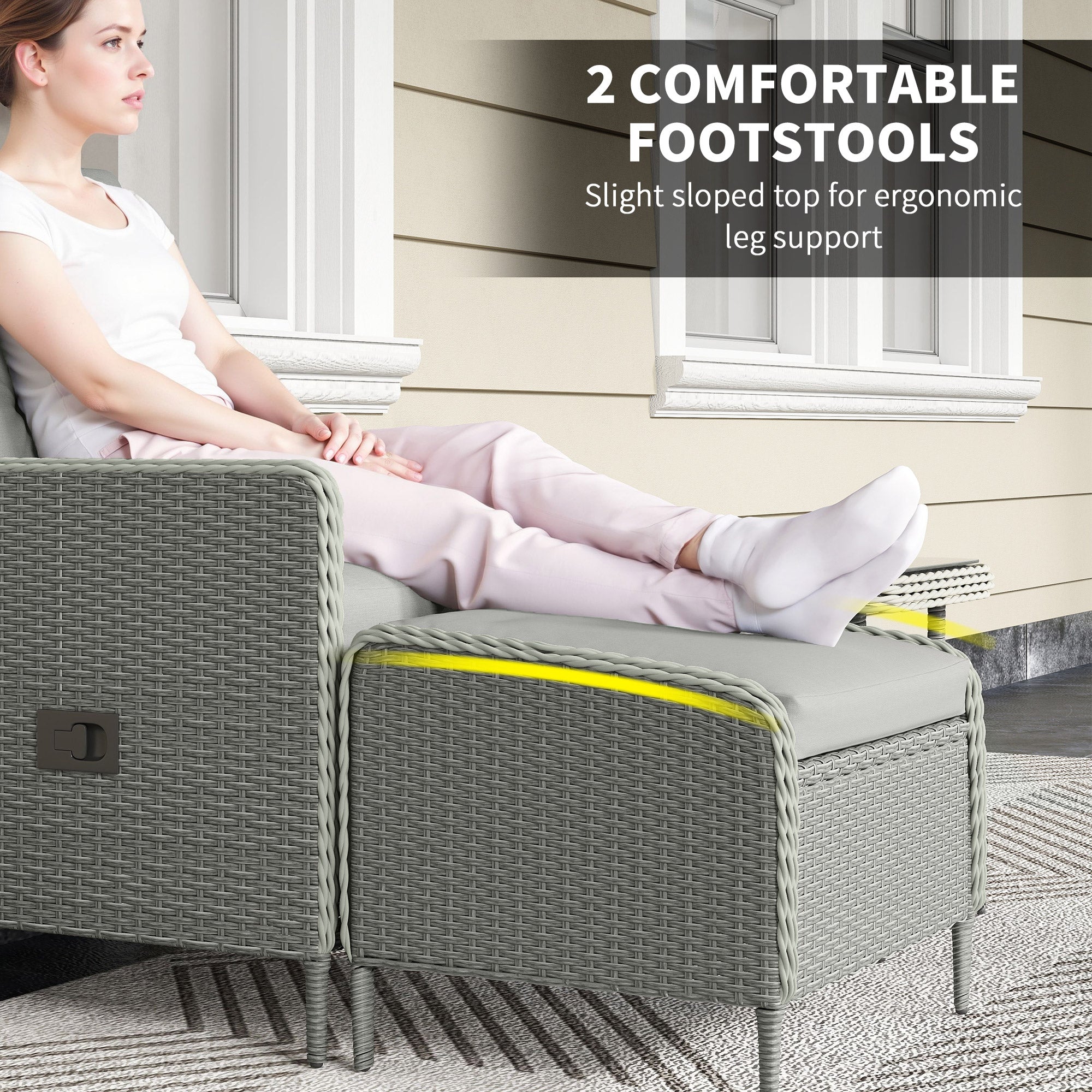 Five-Piece Reclining Rattan Chair Set - Charcoal Grey