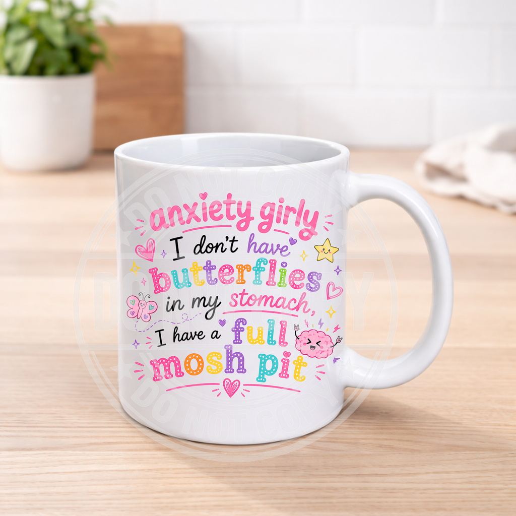 Funny Anxiety Mug – Colourful Humour Coffee Cup – Mental Health Gift – Sarcastic Funny Mug – 11oz Ceramic Mug
