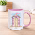 Personalised Beach Hut Mug – Custom Name Coastal Design - 4 Colour Options