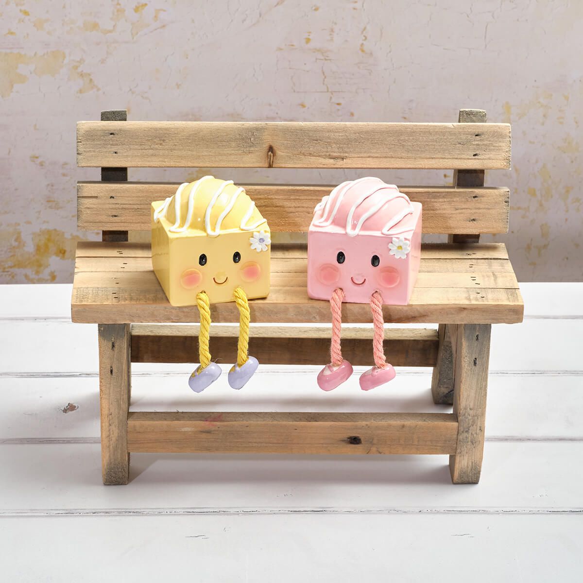 Bunny Hops Fondant Fancy Shelf Sitters – Set of 2 Cute Dangly Leg Ornaments