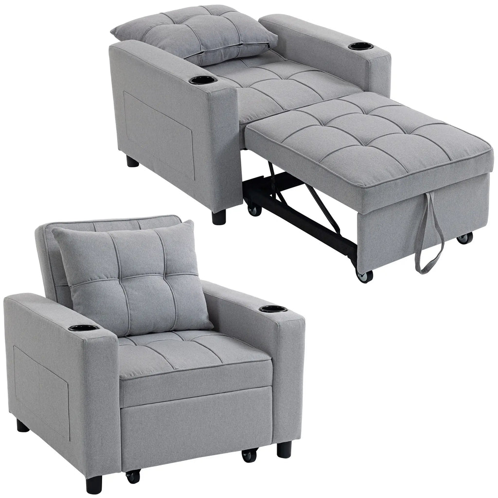 3-in-1 Single Sofa Bed, Convertible Sleeper Chair Bed - Light Grey