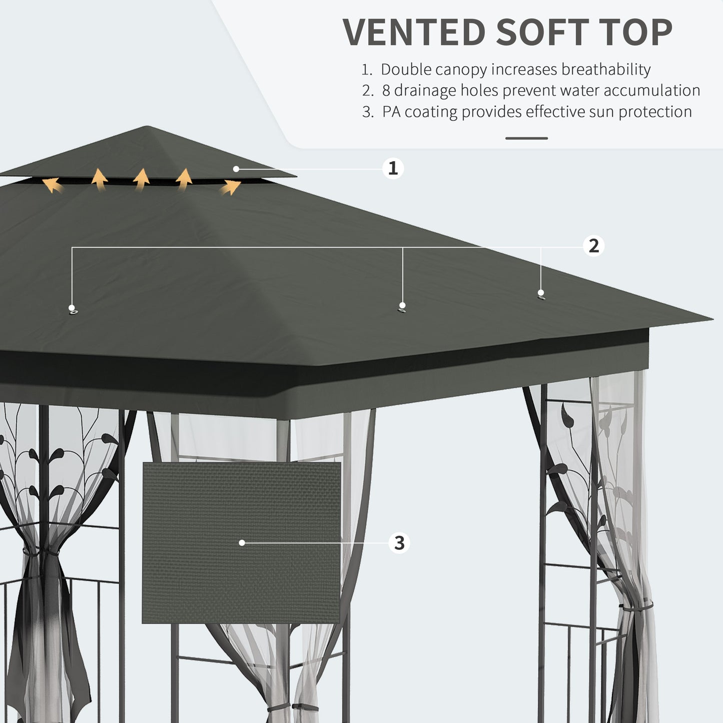 3 x 3(m) Steel Frame Double Roof Garden Gazebo - 3 Colour Options