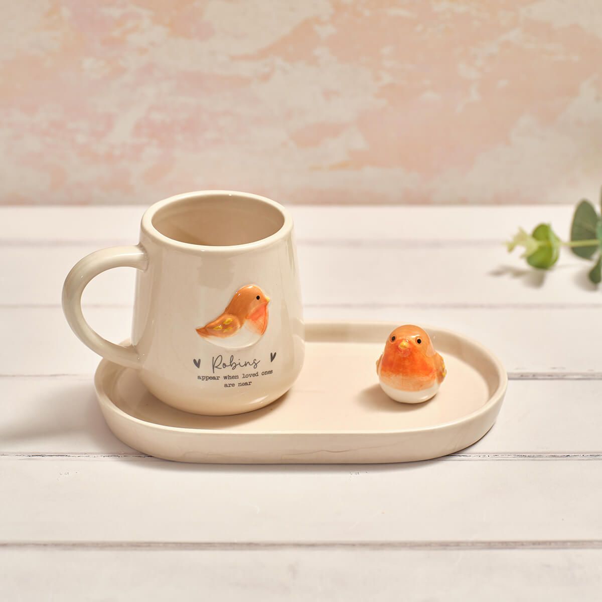 Tiny World “Robins Appear” Robin Mug & Saucer Set – Boxed Ceramic Gift Set