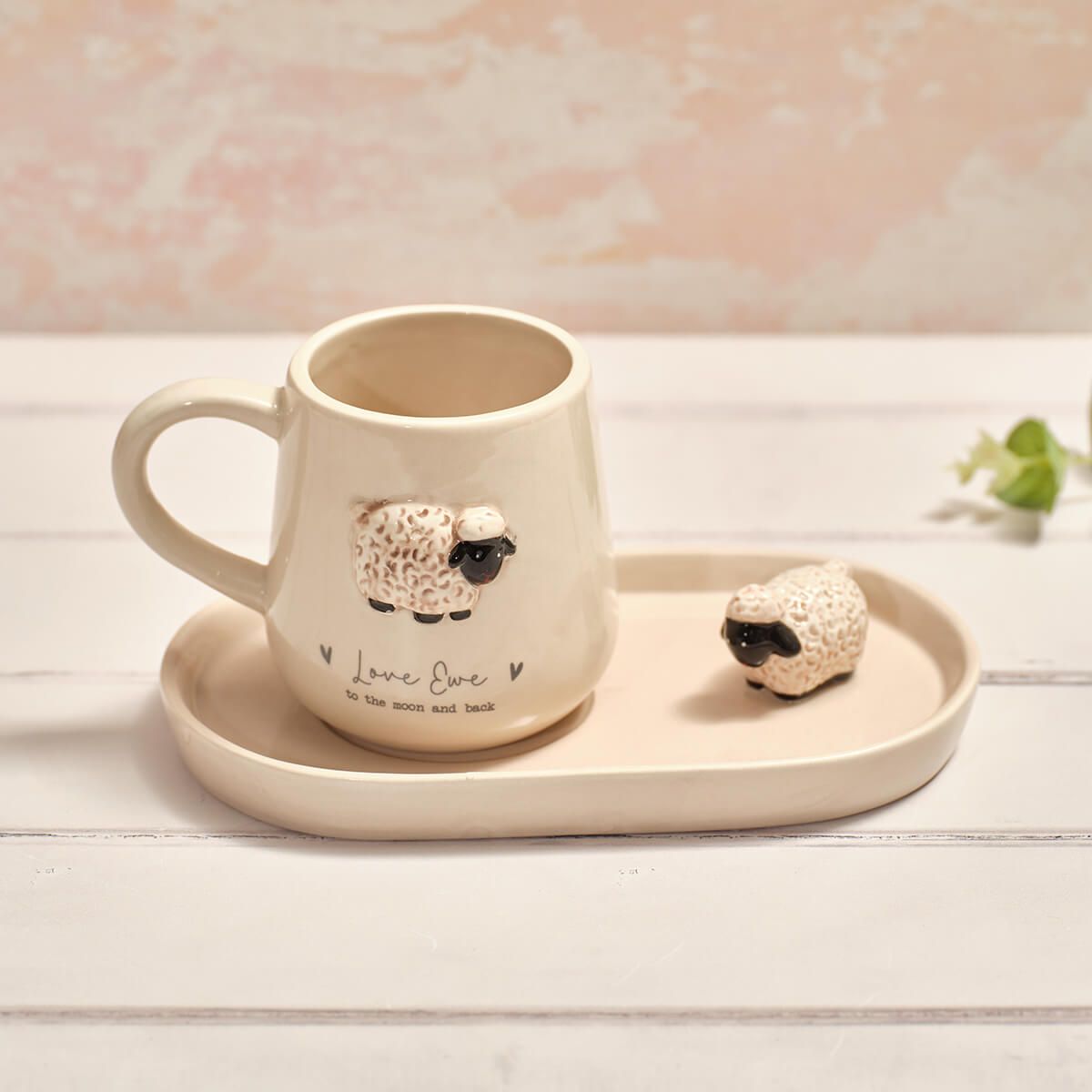 Tiny World “Love Ewe” Sheep Mug & Saucer Set – Boxed Ceramic Gift Set