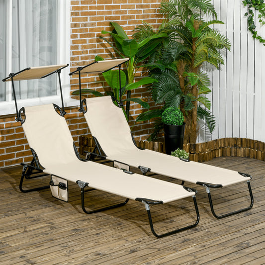 2 Piece Folding Sun Loungers with Canopy