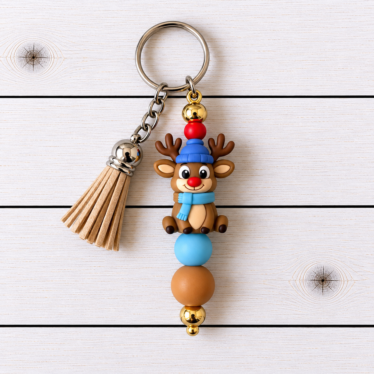 Boy Reindeer Novelty Beaded Keyring