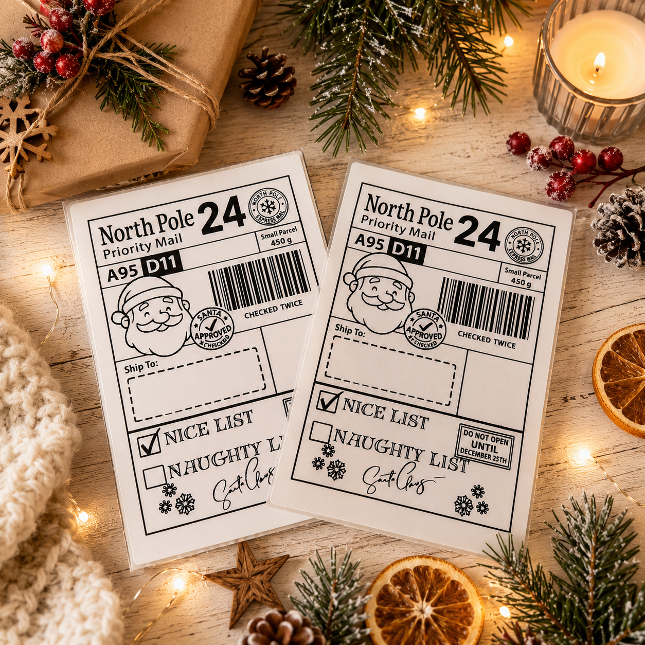 North Pole Christmas Postage Labels – Set of 20 Santa Gift Labels – 4 x 6"