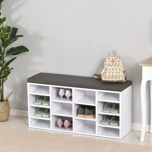 Multi-Storage Shoe Rack w/ 14 Compartments & Cushion