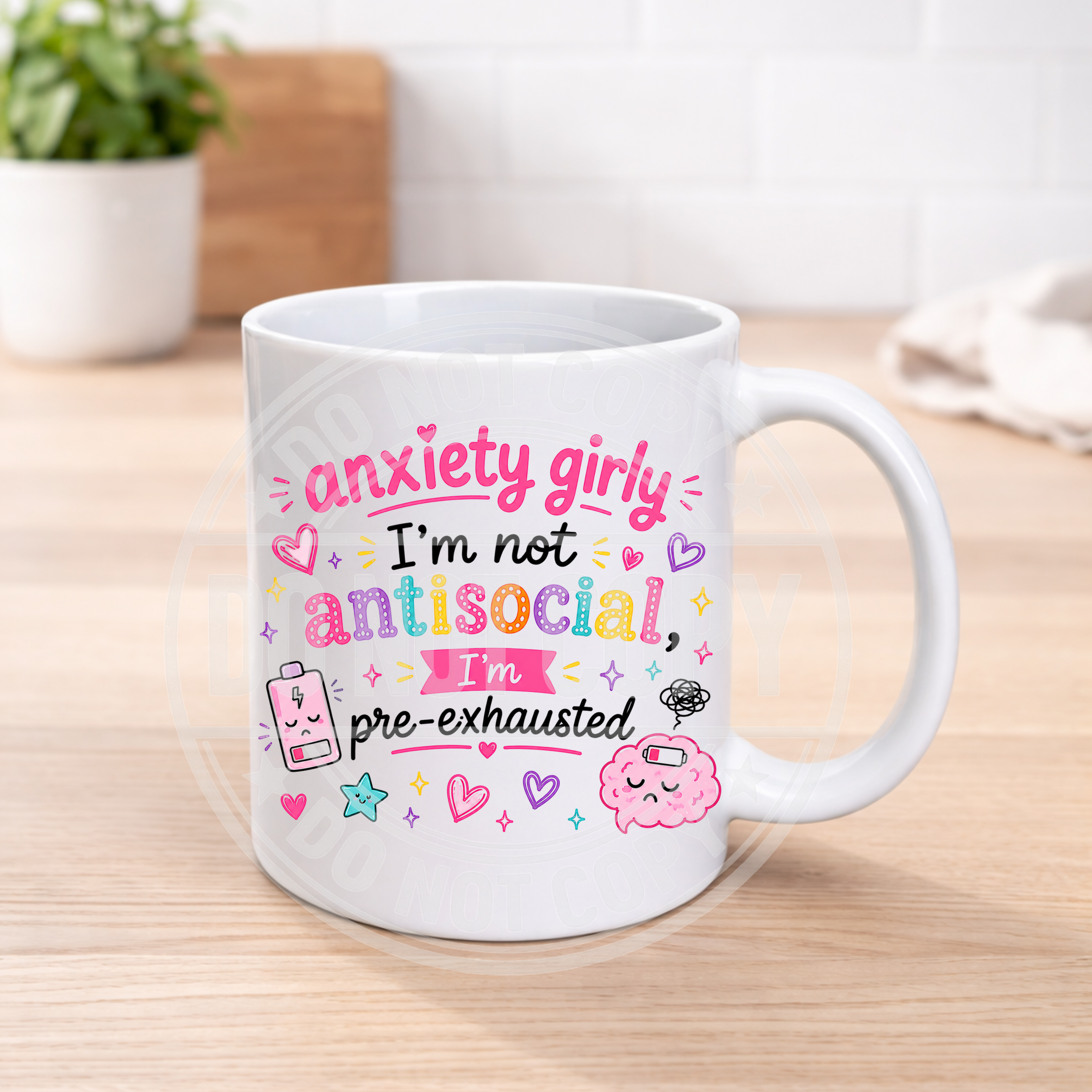 Funny Anxiety Mug – Colourful Humour Coffee Cup – Mental Health Gift – Sarcastic Funny Mug – 11oz Ceramic Mug