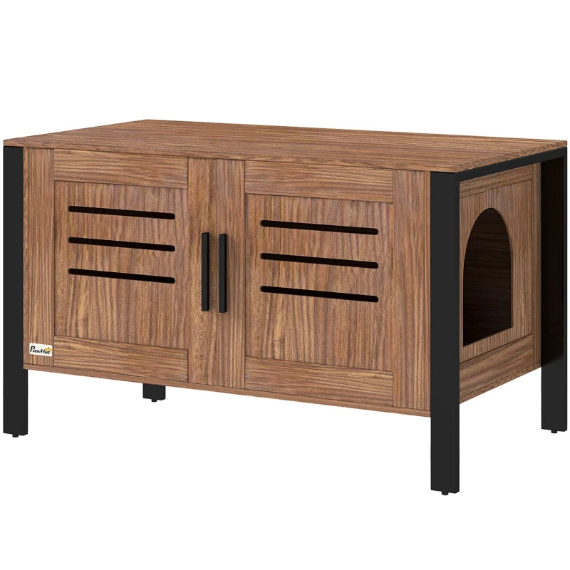 Cat Litter Box Enclosure with Tall Legs, Scratching Board, Double Doors, Ventilation Holes, 80 x 45 x 50 cm, Dark Brown