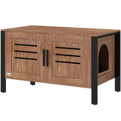 Cat Litter Box Enclosure with Tall Legs, Scratching Board, Double Doors, Ventilation Holes, 80 x 45 x 50 cm, Dark Brown