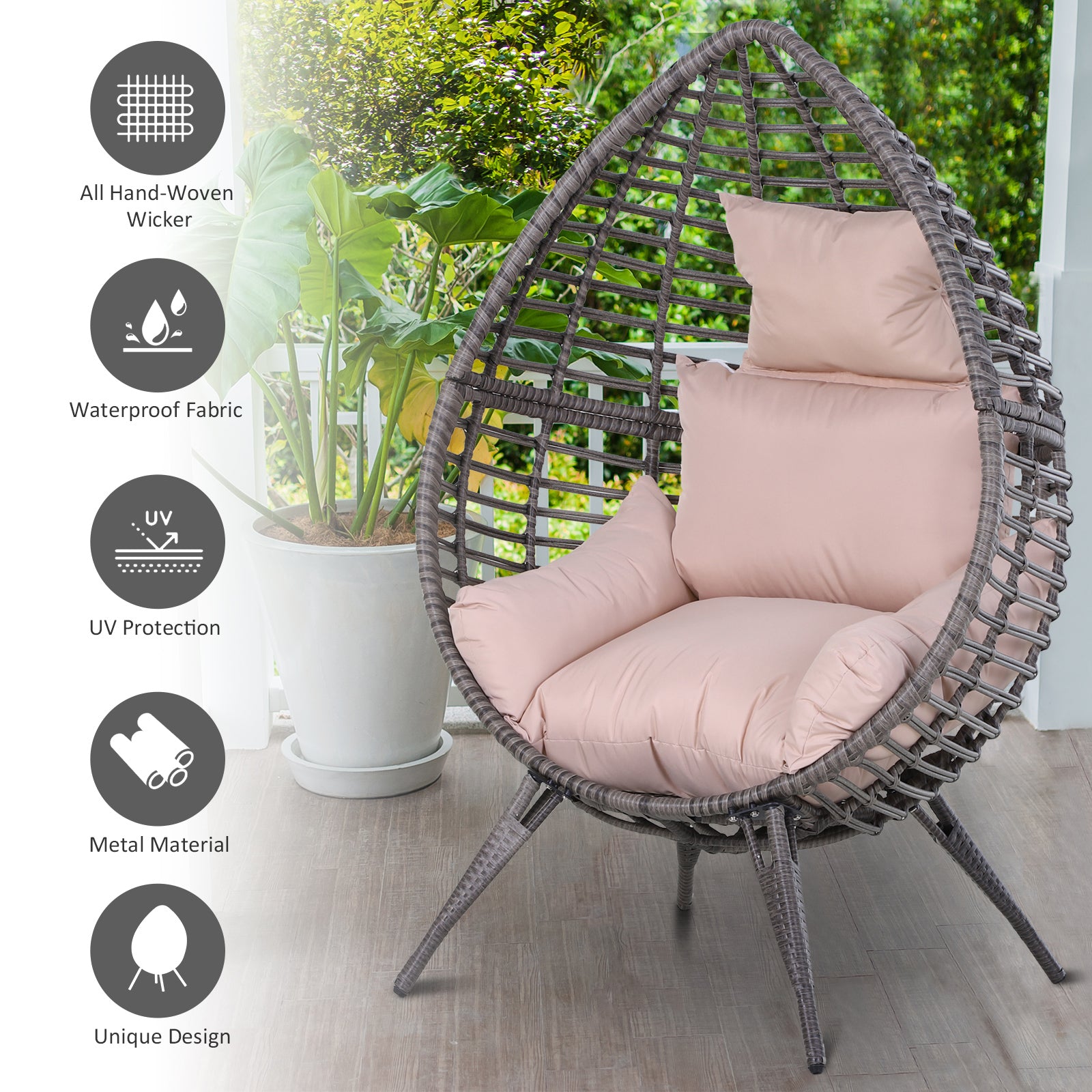 Teardrop shape Lazy Chair with Thick Cushions
