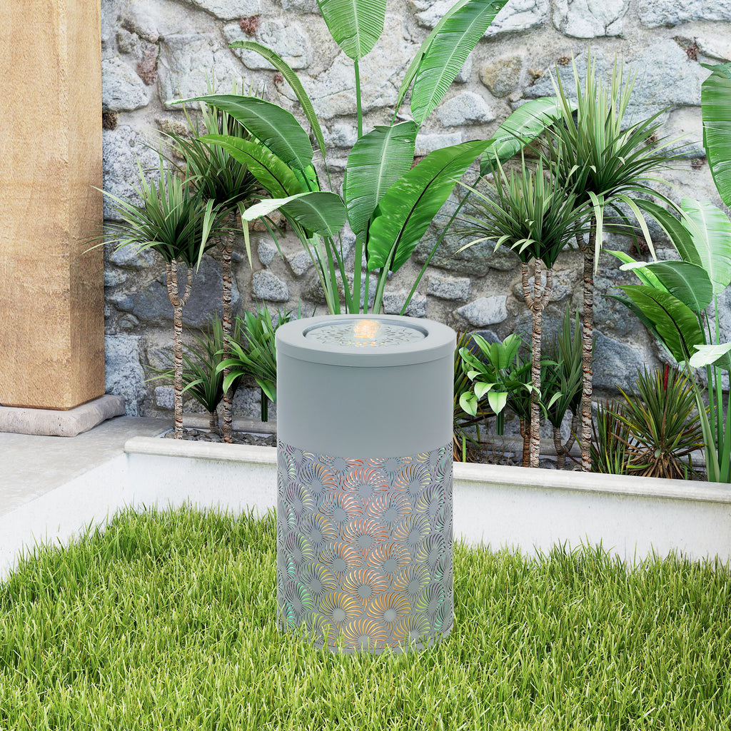 30cm Tall Waterfall Fountain with LED Lights and Pump, Adjustable Flow and Cut-out Design for Indoor & Outdoor use - Light Grey