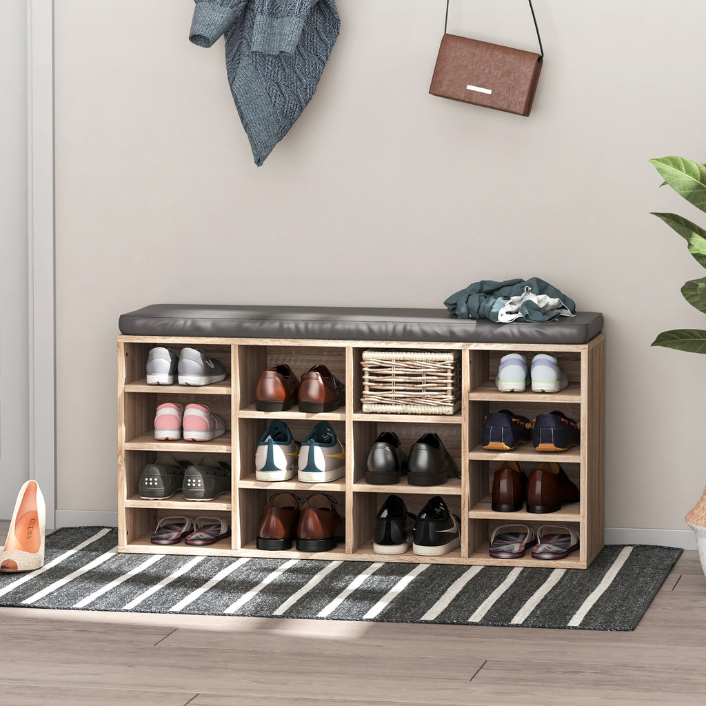 Multi-Storage Shoe Rack w/ 14 Compartments & Cushion