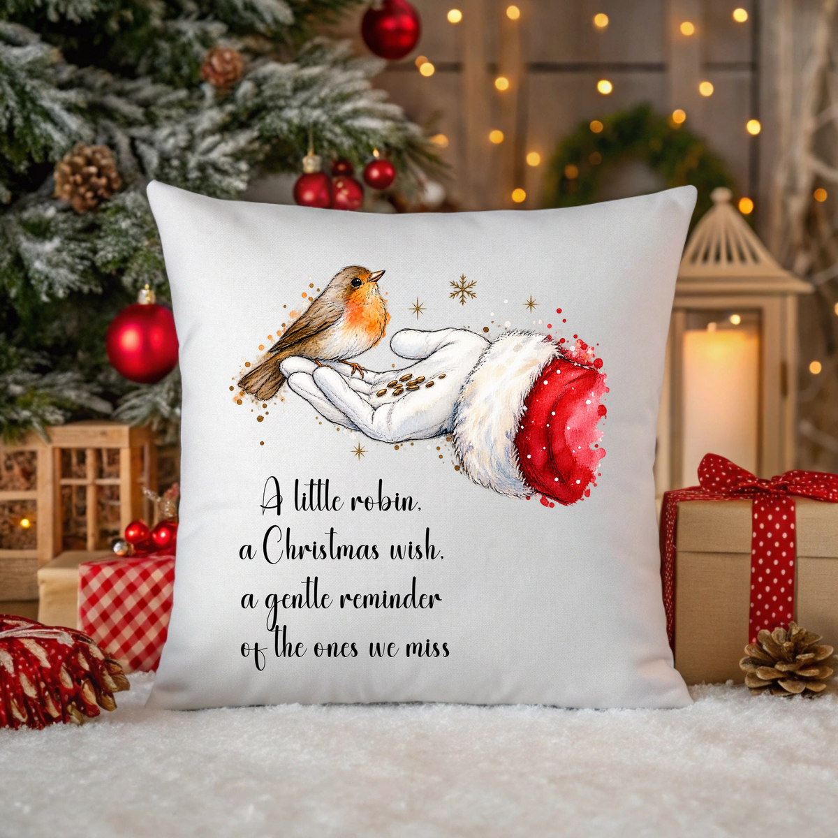 Christmas Robin Memorial Cushion – A Little Robin, A Christmas Wish | 40cm x 40cm