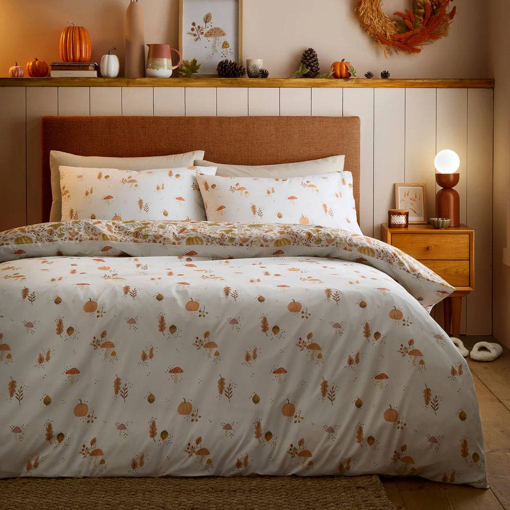 Duvet Cover Set Autumn Foliage Design in Natural