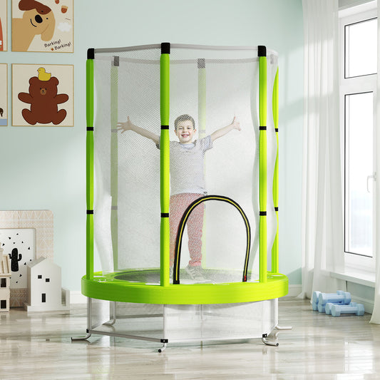 4.6FT Toddler Trampoline w/ Safety Enclosure Net, for Indoor Outdoor Use, Ages 3-6 Years, Cloud Pattern - Green