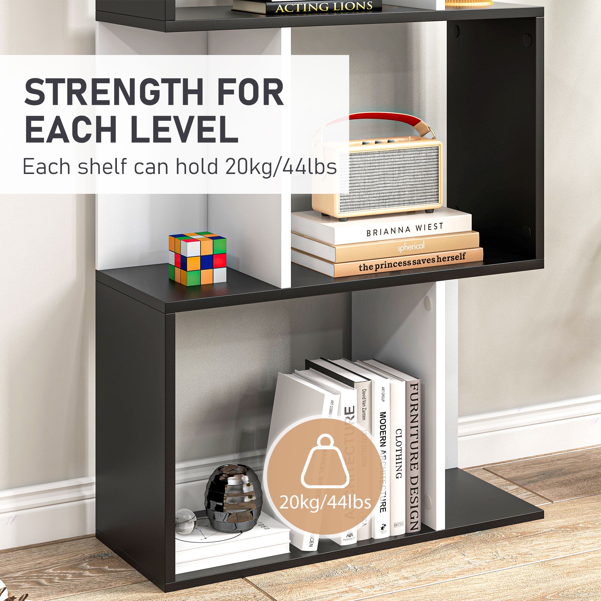S-Shaped Wooden Freestanding Storage Shelf - Colour Options