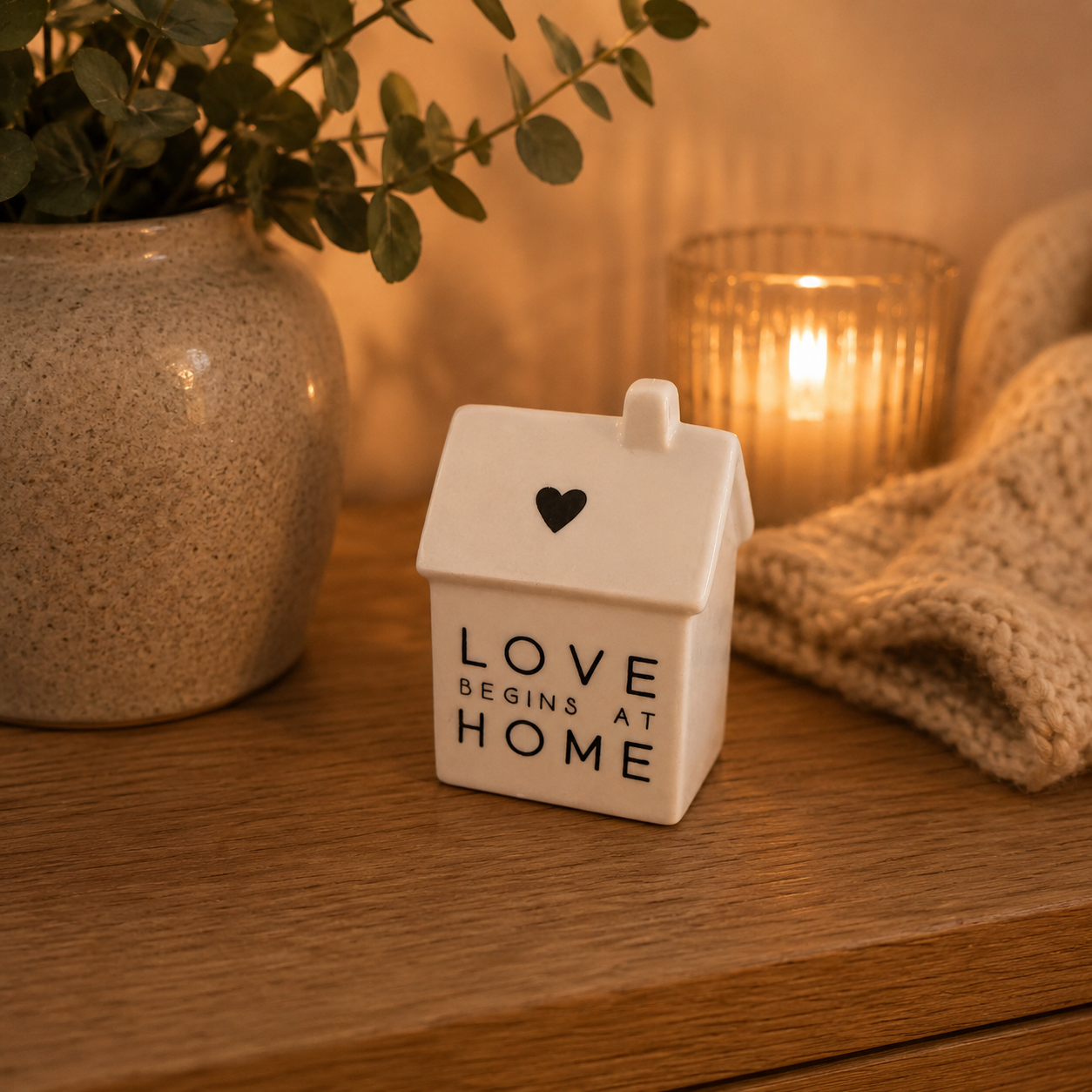 Love Begins at Home Porcelain House Decoration - 7cm