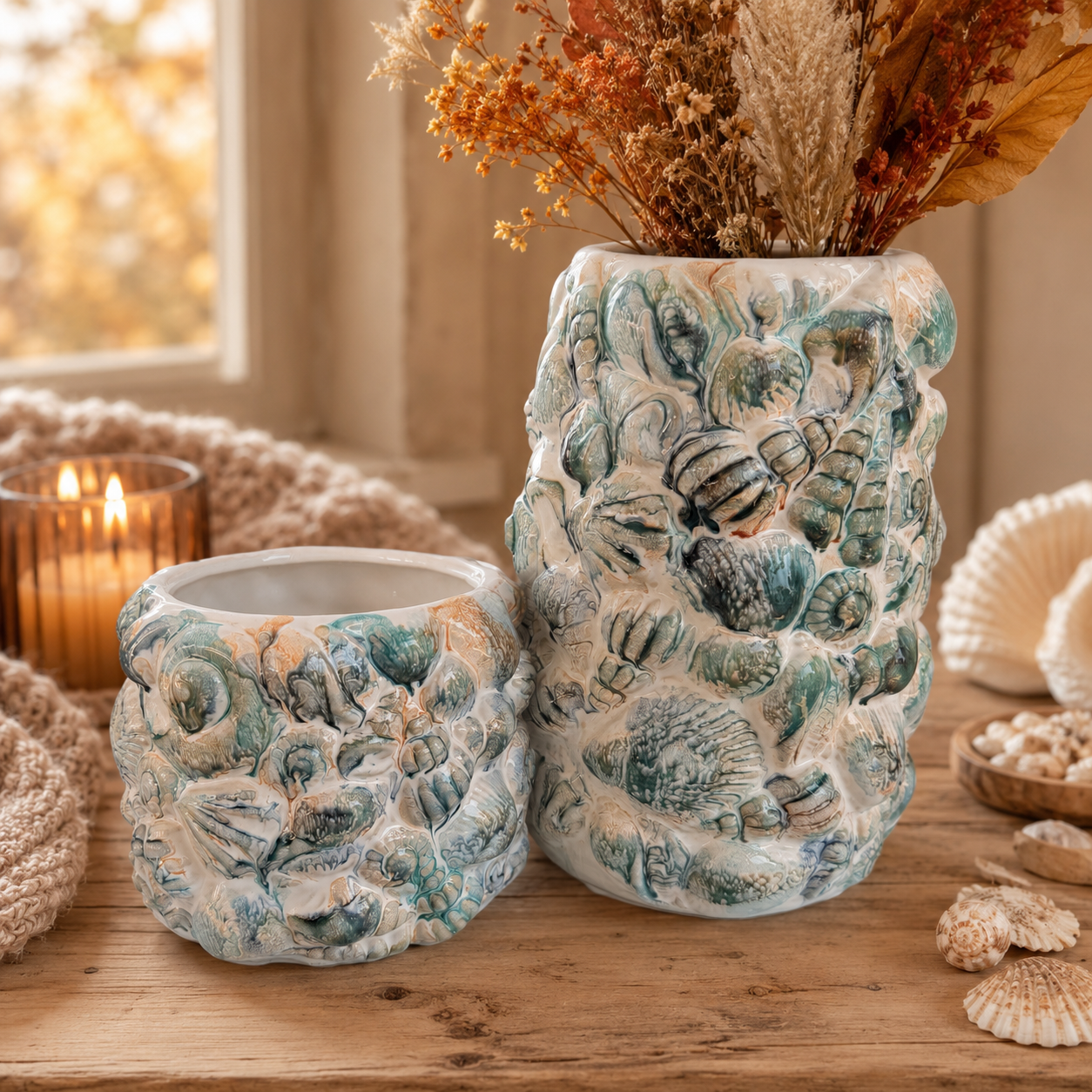 Embossed Seashell Planter & Vase – Coastal Home & Garden Décor