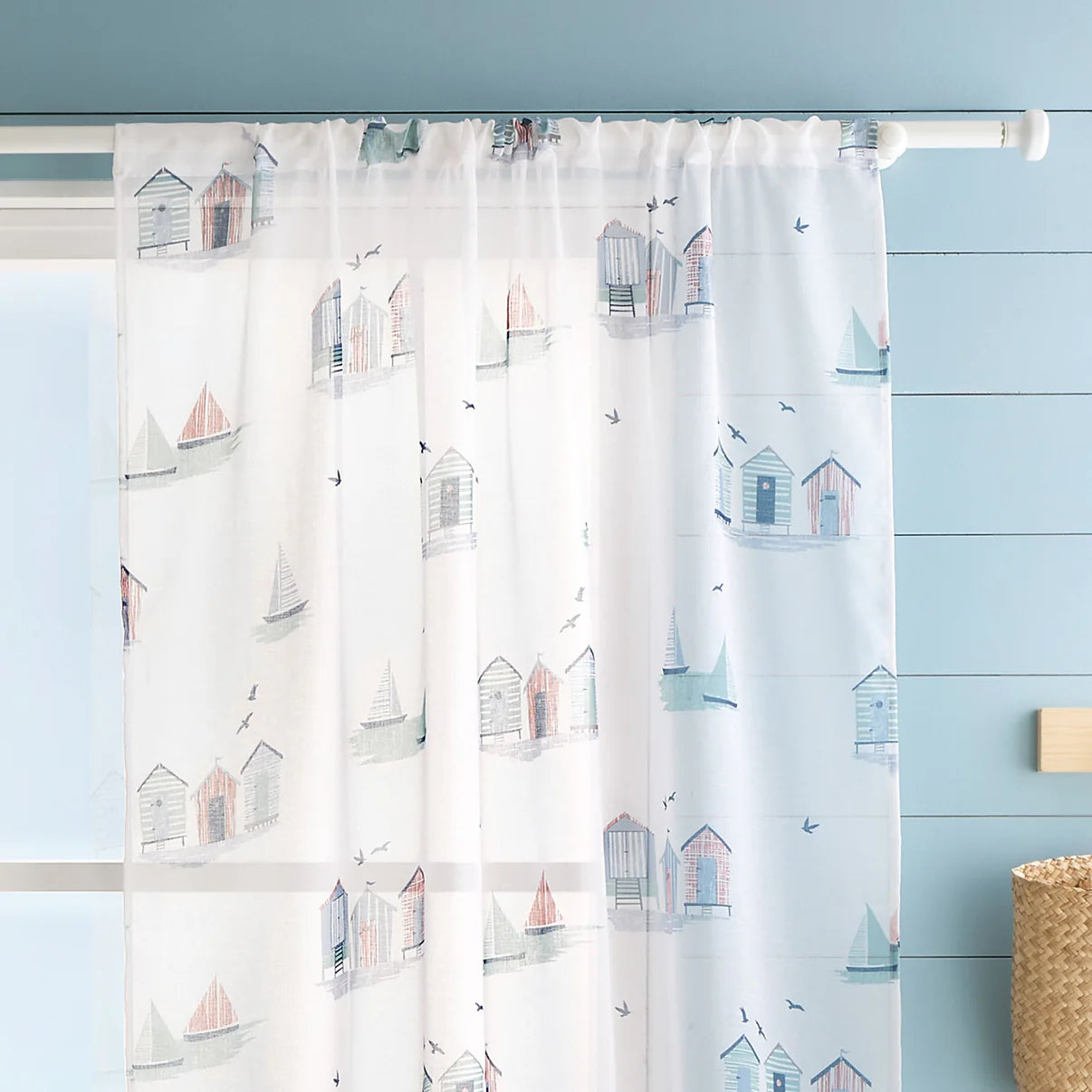 Beach Huts Voile Panel in Blue