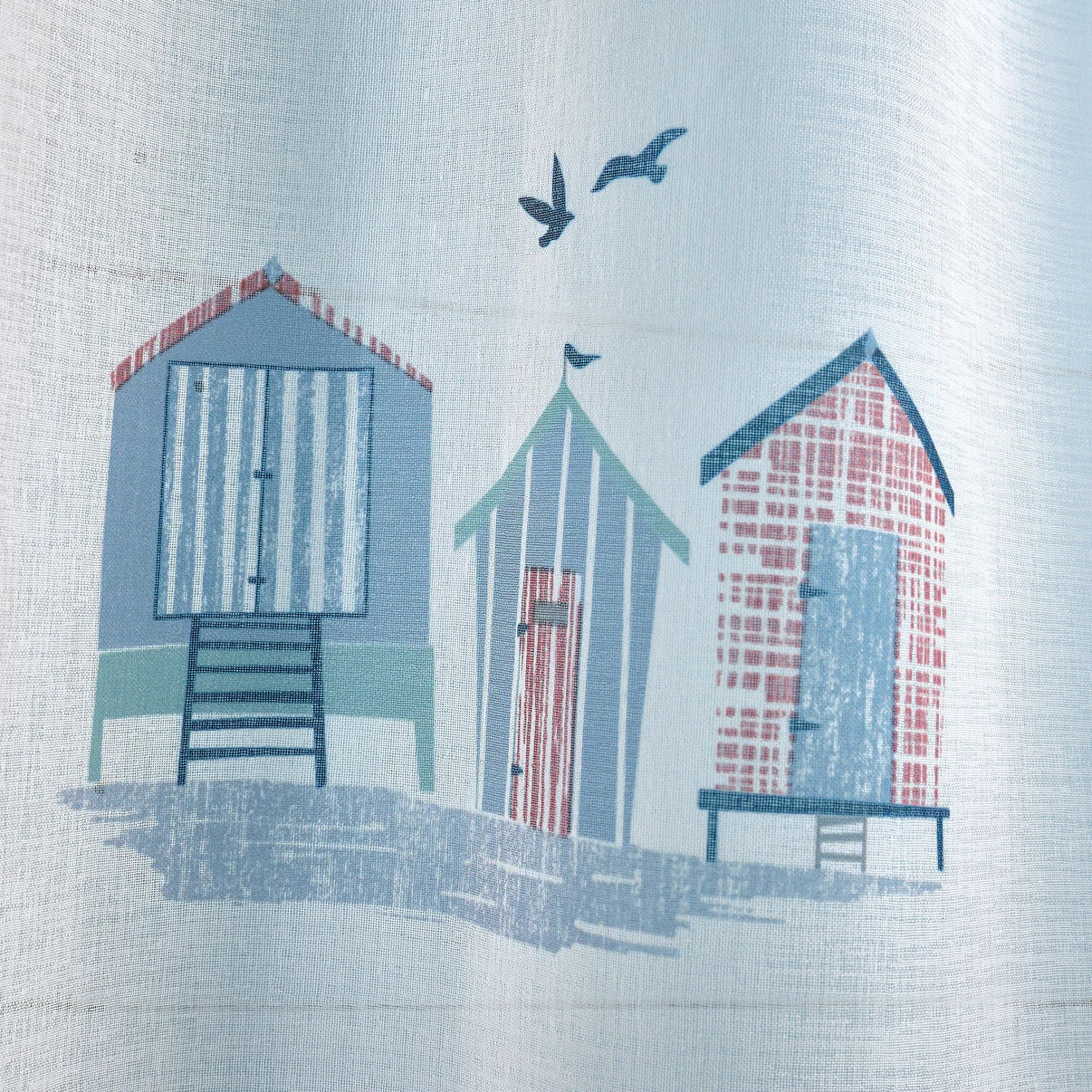 Beach Huts Voile Panel in Blue