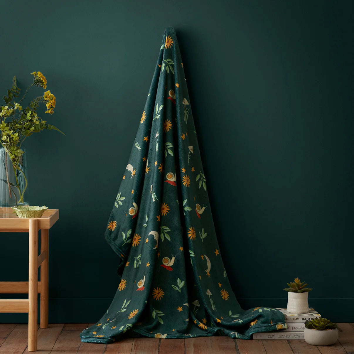 Botanical Mushrooms Throw in Green 120 x 150cm