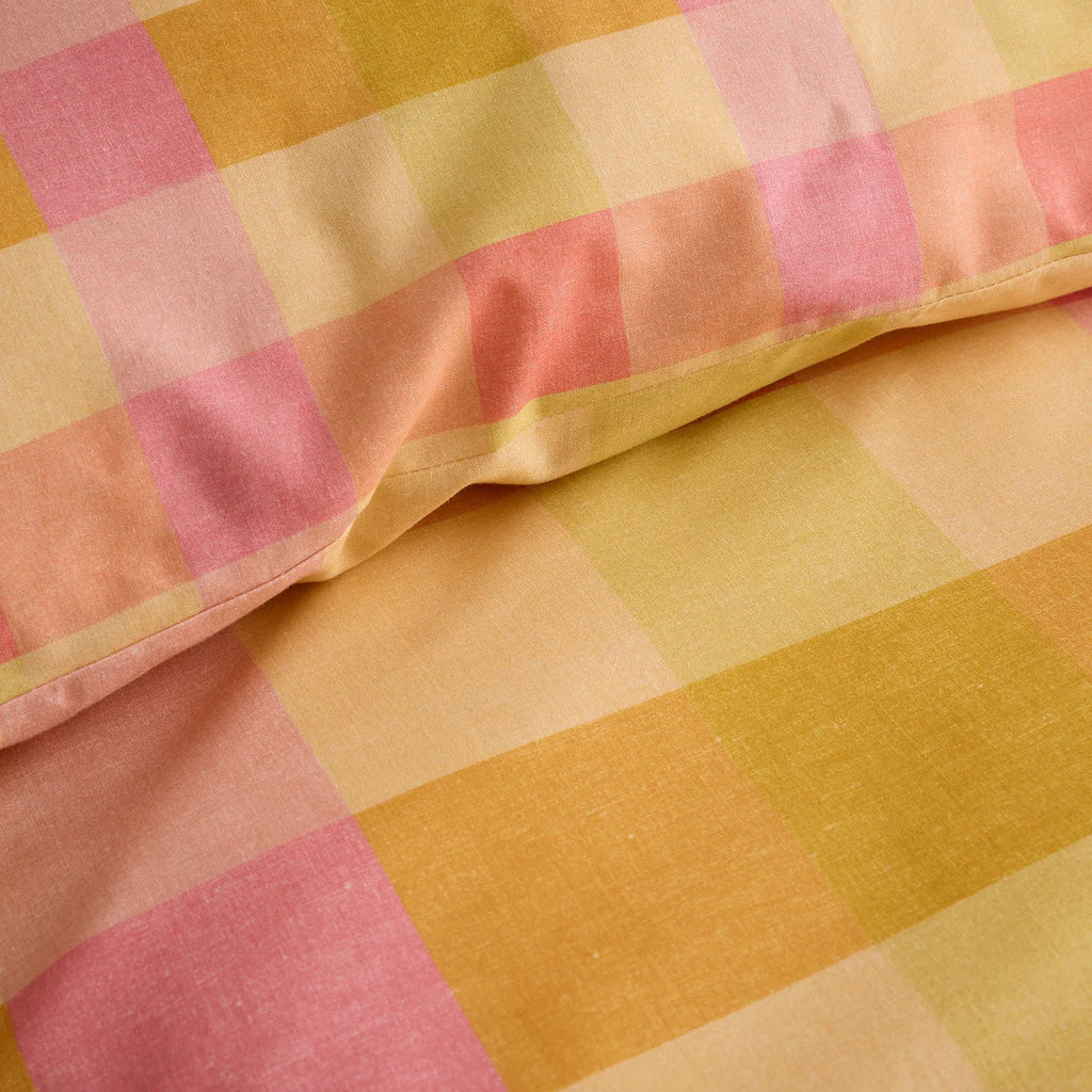 Block Check Duvet Cover Set in Orange