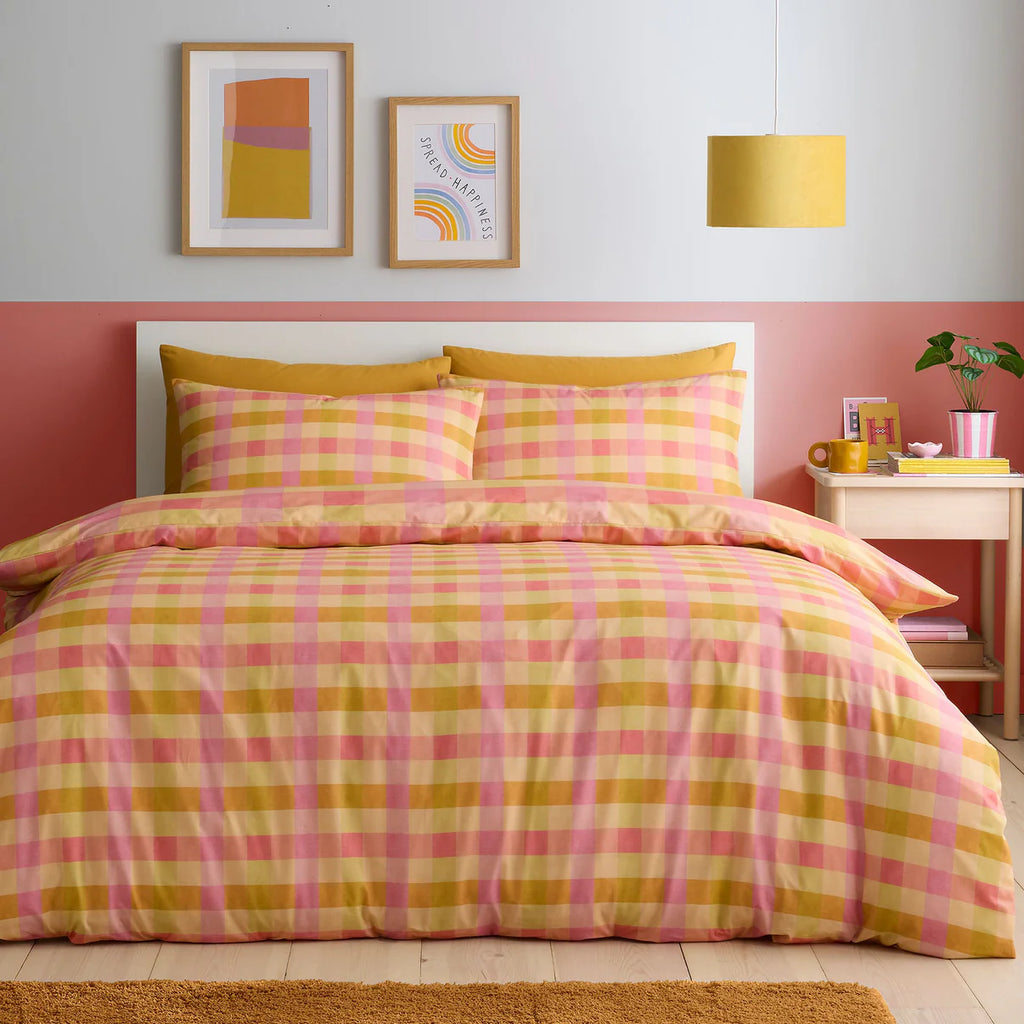 Block Check Duvet Cover Set in Orange