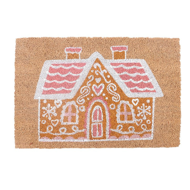 Natural Pink Gingerbread House Doormat