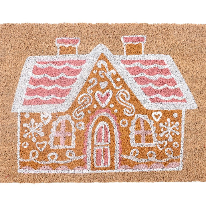 Natural Pink Gingerbread House Doormat