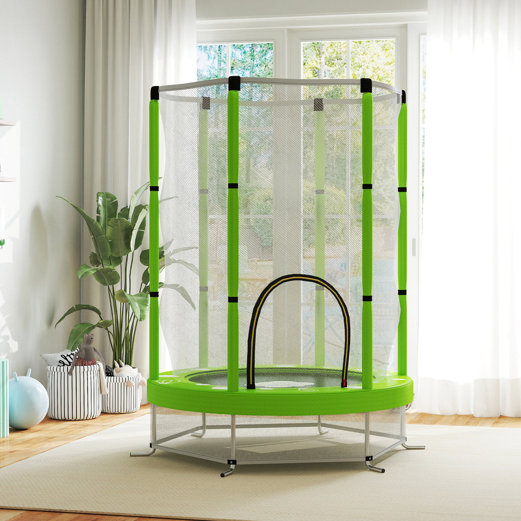 4.6FT Toddler Trampoline w/ Safety Enclosure Net, for Indoor Outdoor Use, Ages 3-6 Years, Cloud Pattern - Green